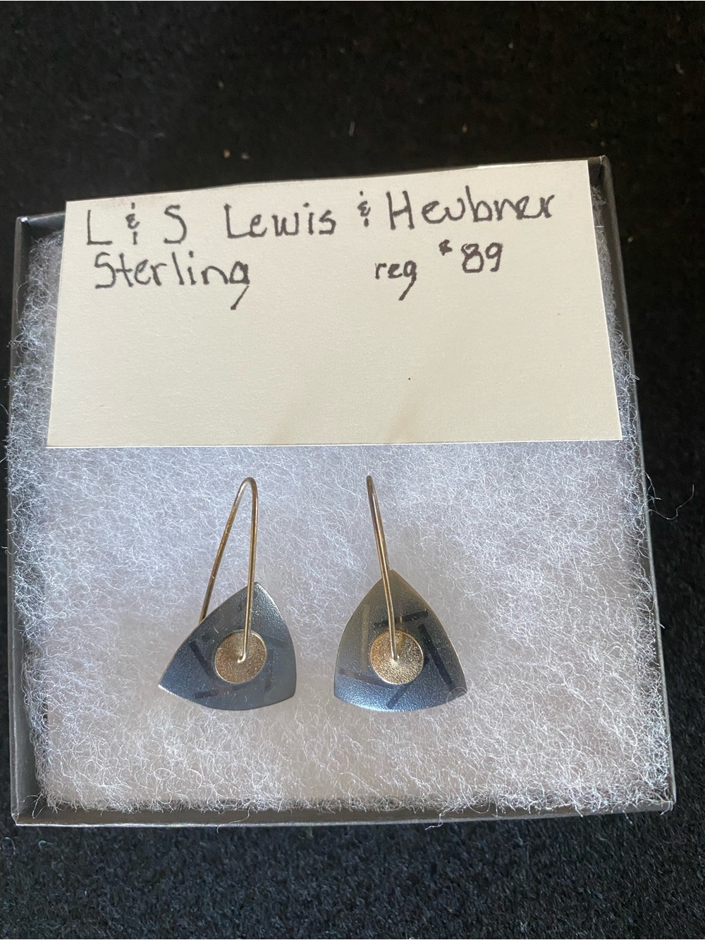 NWOT Stamped STERLING Silver & BrassTriangular Drop Earrings 1.5” Handcrafted
